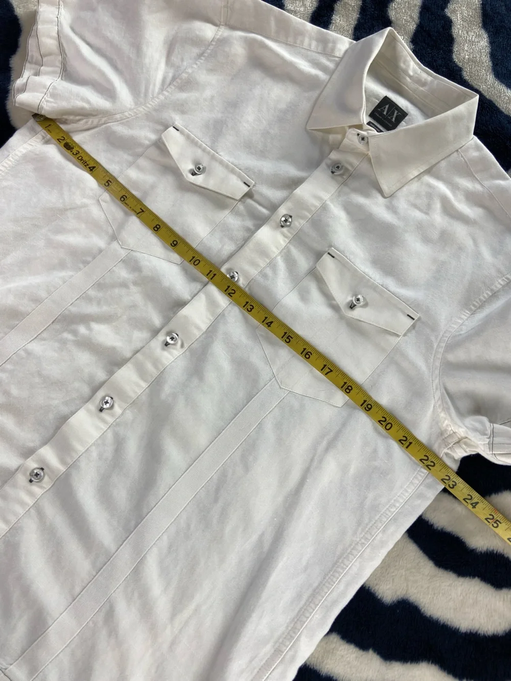 A/X Armani Exchange White Short-Sleeve Button-Down Shirt Linen Blend Large L